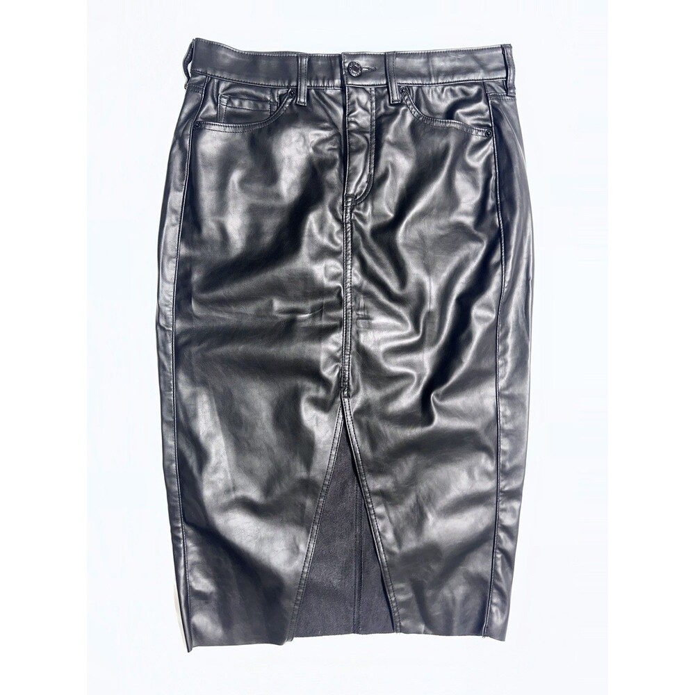 Torrid Womens Midi Faux Leather Skirt With Slit In Deep Black Size 10